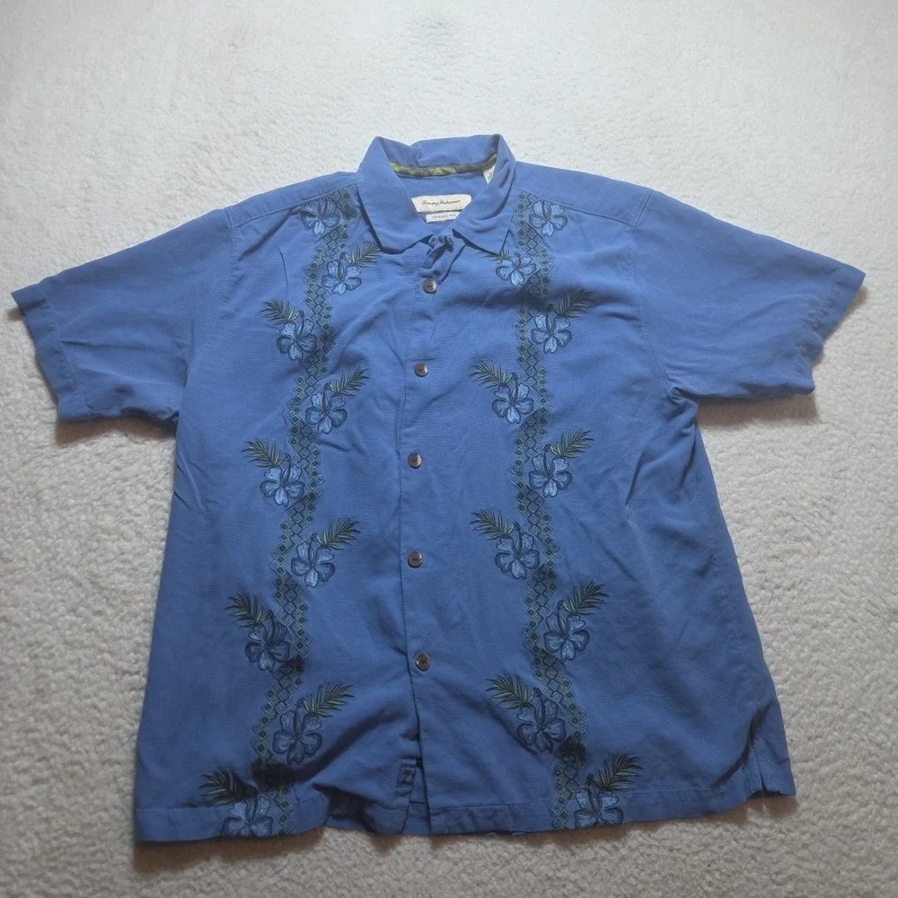 Tommy Bahama Mens Size XL‎ 100% Silk Floral Short Sleeve Shirt Button Up